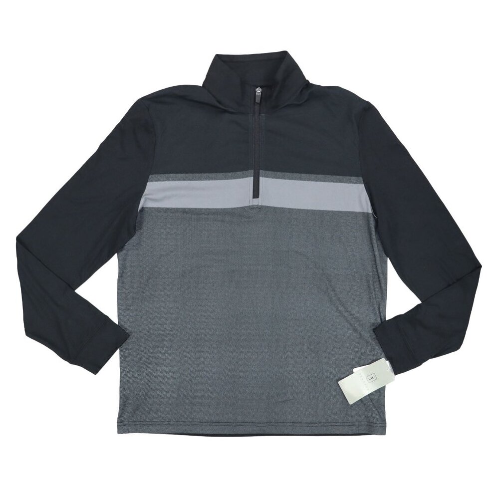 PGA Tour Chest Stripe Ombre 1/4 Zip Men's Golf Polo Shirt NWT Black/Grey